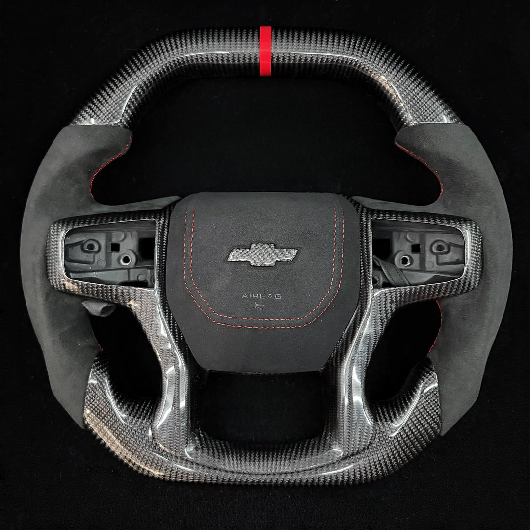 Volante de fibra de carbono personalizado para Chevrolet Silverado 2019+