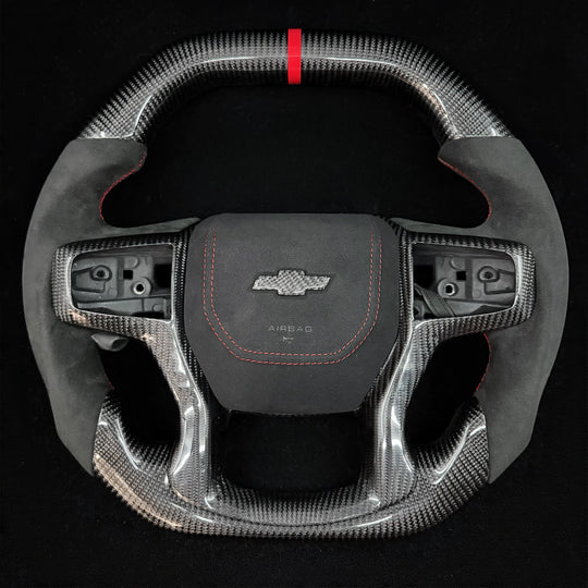 Volante de fibra de carbono personalizado para Chevrolet Silverado 2019+