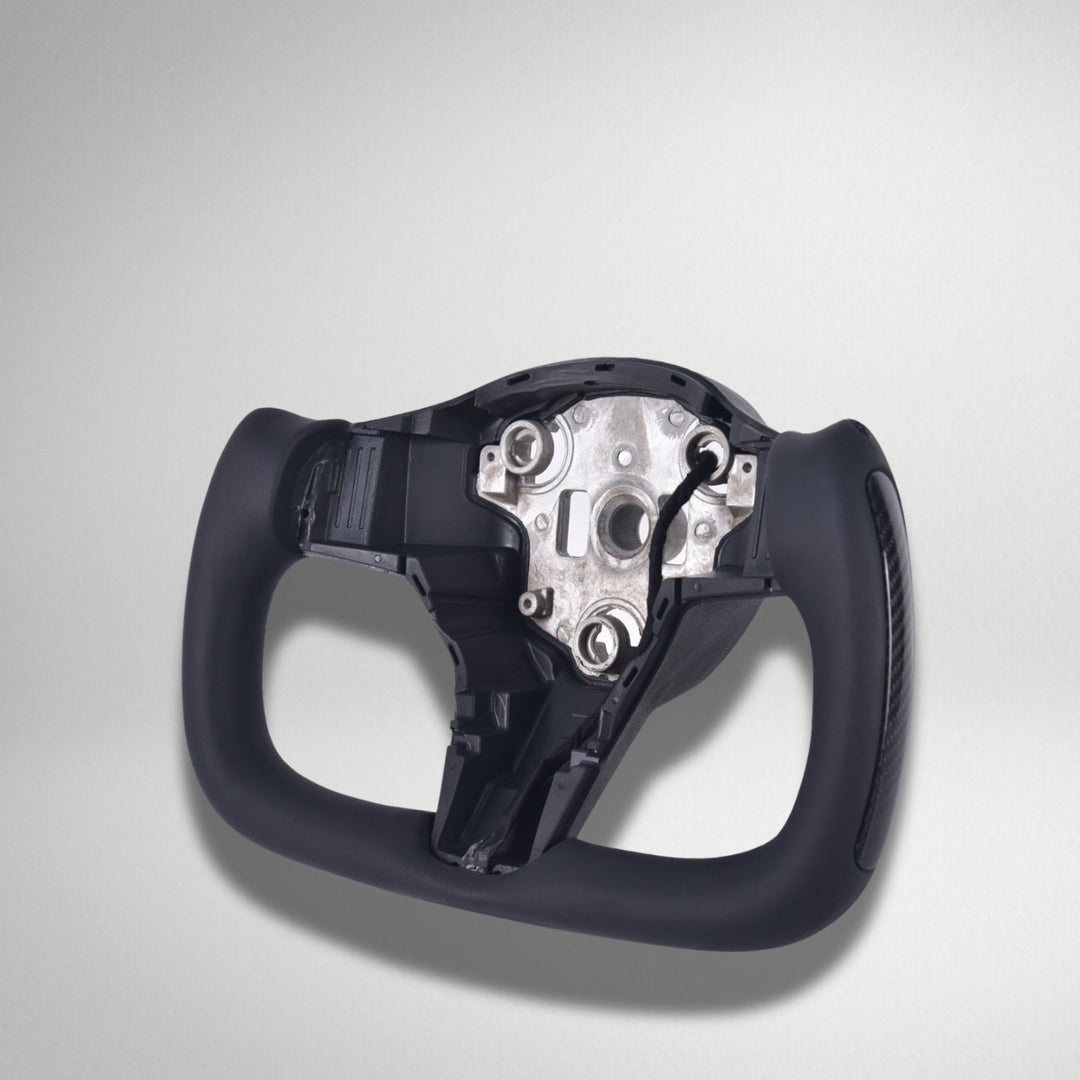 In Stock - 2017-2023 Tesla Model 3/Y Heated Yoke Steering Wheel Black / With Carbon Fiber Side