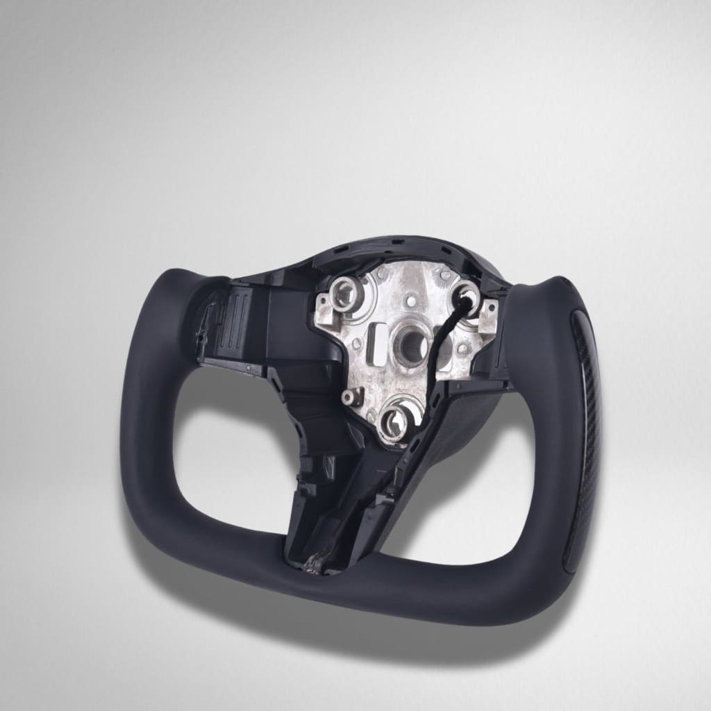 In Stock - 2017-2023 Tesla Model 3/Y Heated Yoke Steering Wheel Black / With Carbon Fiber Side