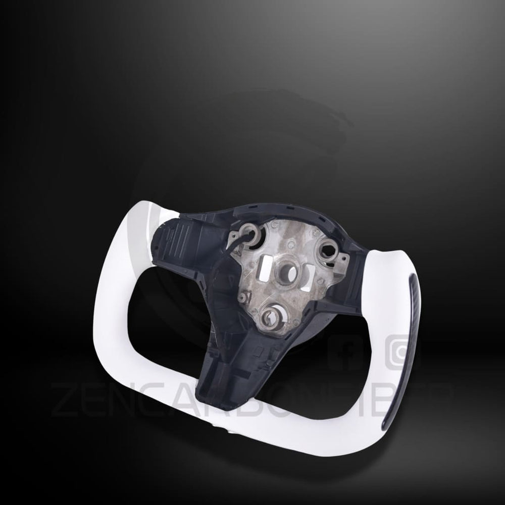 In Stock - 2017-2023 Tesla Model 3/Y Heated Yoke Steering Wheel White / With Carbon Fiber Side