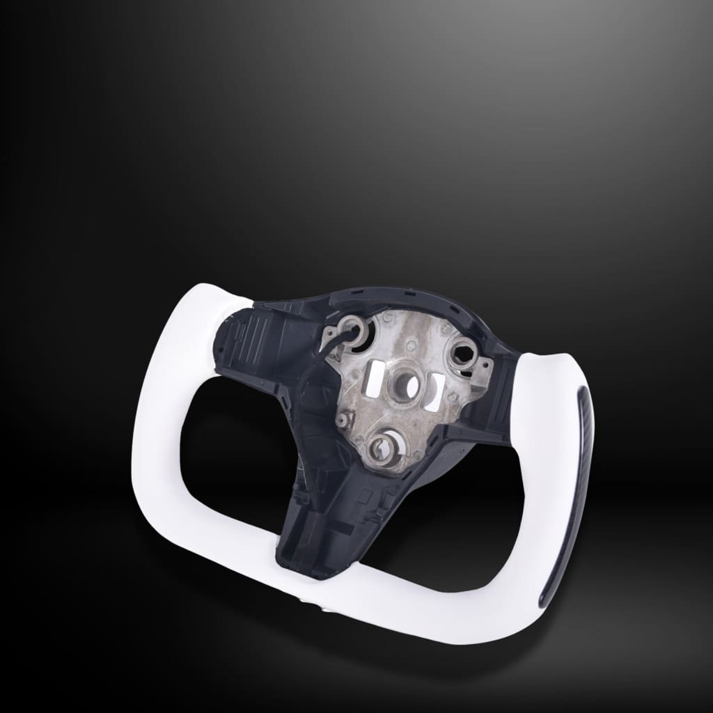 In Stock - 2017-2023 Tesla Model 3/Y Heated Yoke Steering Wheel White / With Carbon Fiber Side