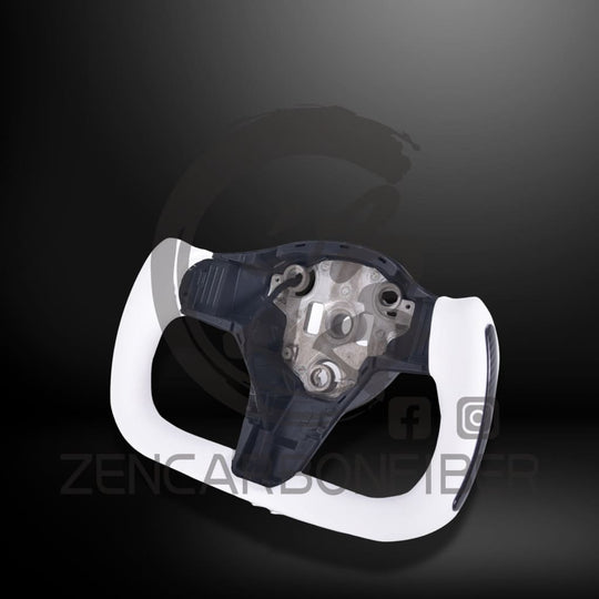 In Stock - 2017-2023 Tesla Model 3/Y Heated Yoke Steering Wheel White / With Carbon Fiber Side