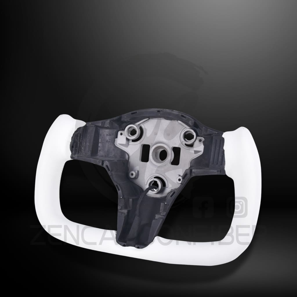 In Stock - 2017-2023 Tesla Model 3/Y Heated Yoke Steering Wheel White / Without Carbon Fiber Side