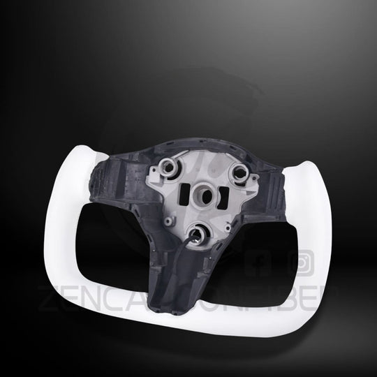 In Stock - 2017-2023 Tesla Model 3/Y Heated Yoke Steering Wheel White / Without Carbon Fiber Side