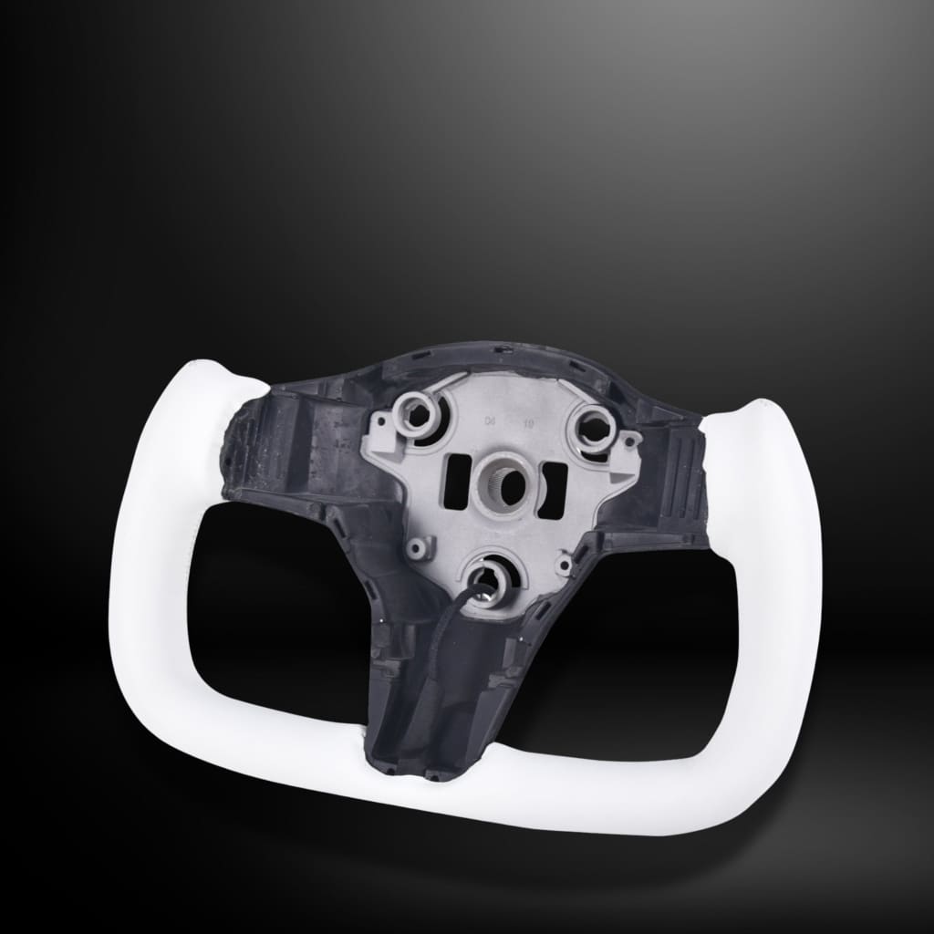 In Stock - 2017-2023 Tesla Model 3/Y Heated Yoke Steering Wheel White / Without Carbon Fiber Side